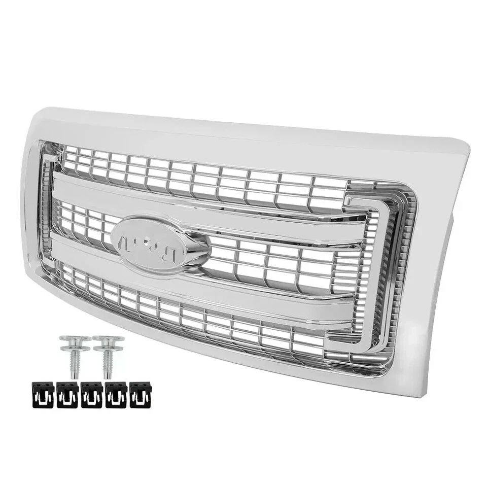 Front Grille Assembly Chrome and Headlight Assembly Kit For 2009-2014 Ford F-150 - Image 3 of 4