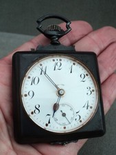 Antique Alarm POCKET WATCH Square GunMetal Ca...