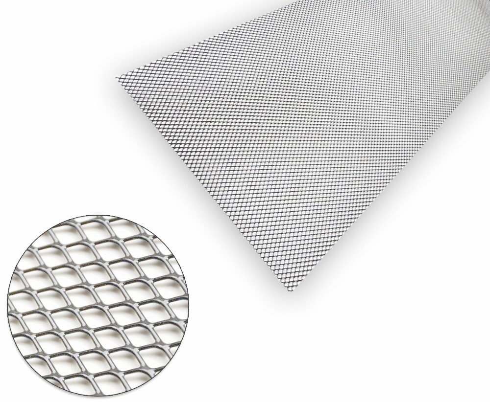 Grille alu argent 100x25cm maille 6x4 mm universelle pour pare-choc