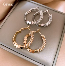 Women Sterling Silver Plated Gold Geometric CZ Block Huggie Hoop Earrings AG