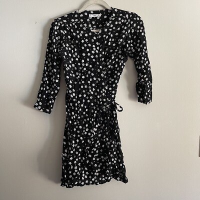Mango MNG Women Black White Floral Crepe 3/4 Sleeves
