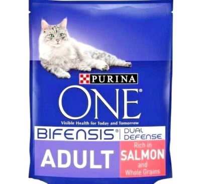 PURINA ONE SALMON premium dry adult cat food kibble bp feline feed pet biscuits