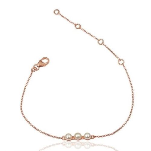 Pearl 18K Rose Gold Plated Sterling Silver Adjustable Bracelet Gemstone Jewelry - Picture 1 of 4