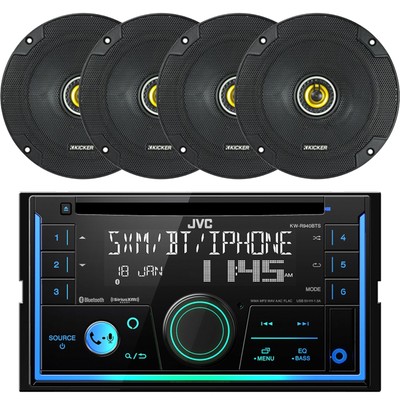 JVC Double DIN Bluetooth CD Car Receiver, 4x Kicker 6.5'' 2Way Coaxial Speakers