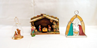 Small Nativity Sets  Lot of 3 Different Styles & Materials  Vintage  X1595