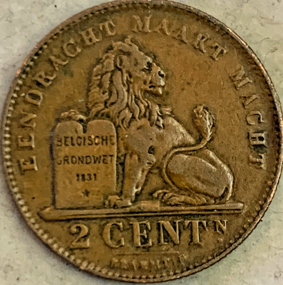 The Rare 1905 - 1909( 2 Pcs ) Belgium 2 Centimes Coin - King Leopold II Era - Image 3 of 4
