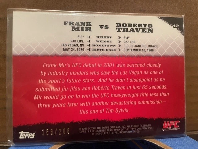2009 TOPPS UFC RD 1 Frank Mir UFC HOF SILVER /288 Parallel SP - Image 2 of 2