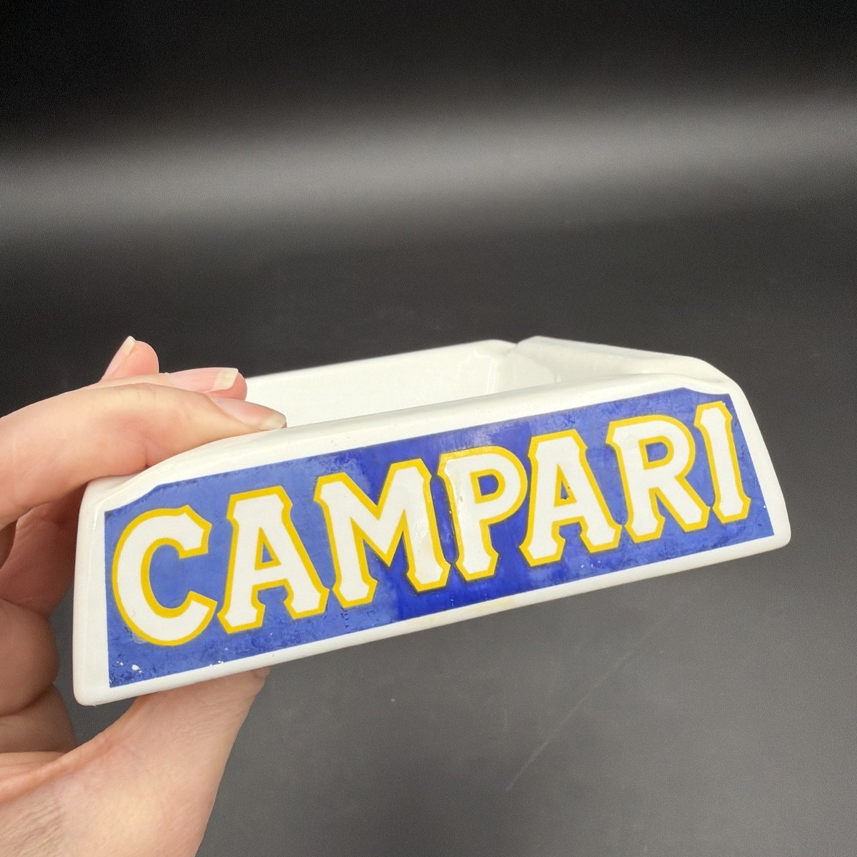 Vintage Campari Italy Ceramic Ashtray 1960s Aperitivo Barware