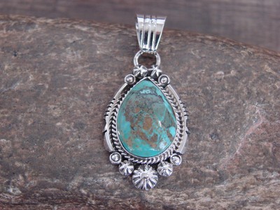 Native American Sterling Silver & Sonoran Turquoise Pendant - Benally
