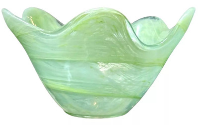 NEW EcoGlass RECYCLED Alabaster Art Glass Bowl Pale Seafoam Green- Made in SPAIN