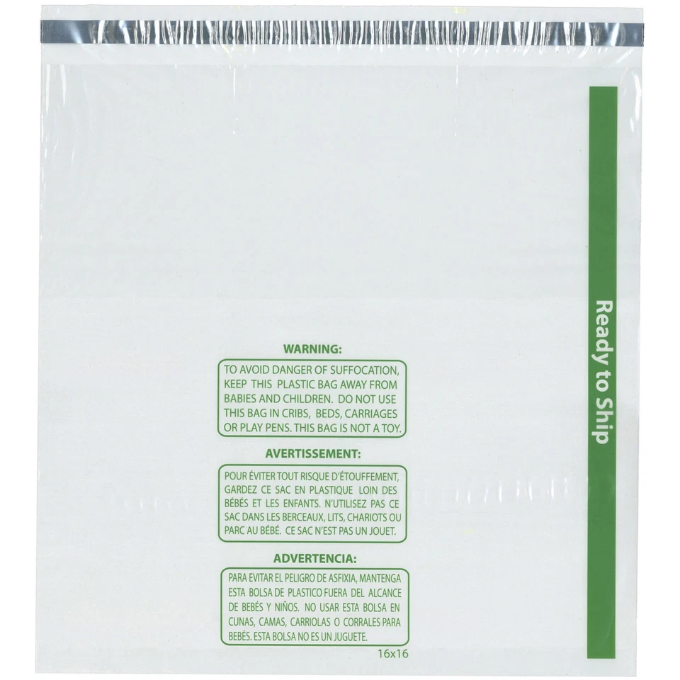 Plymor Ready to Ship 1.5 Mil Wicketed Poly Bags w/ Suffocation Warning 16" x 16" - Photo 1/1