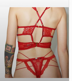 For Love and Lemons SKIVVIES Bralette and panties Size Large RED hard to find