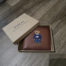 Polo Ralph Lauren Mens Brown Leather Flag Polo Bear Billfold Wallet