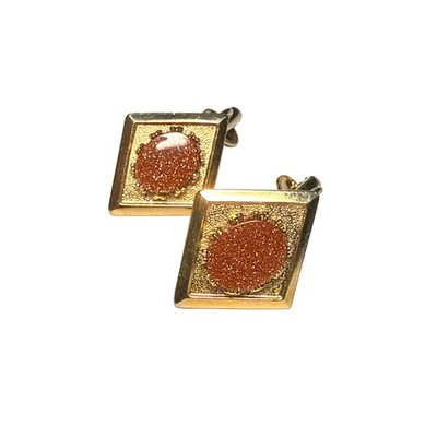 Vintage Goldstone Clip On Earrings Gold Tone Square Mid Century Modern Jewelry