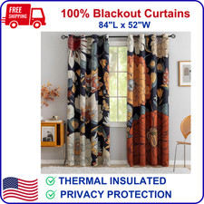 Black Boho Floral 100 Blackout Curtains For Bedroom 84 inch Long 2 Panels Mid