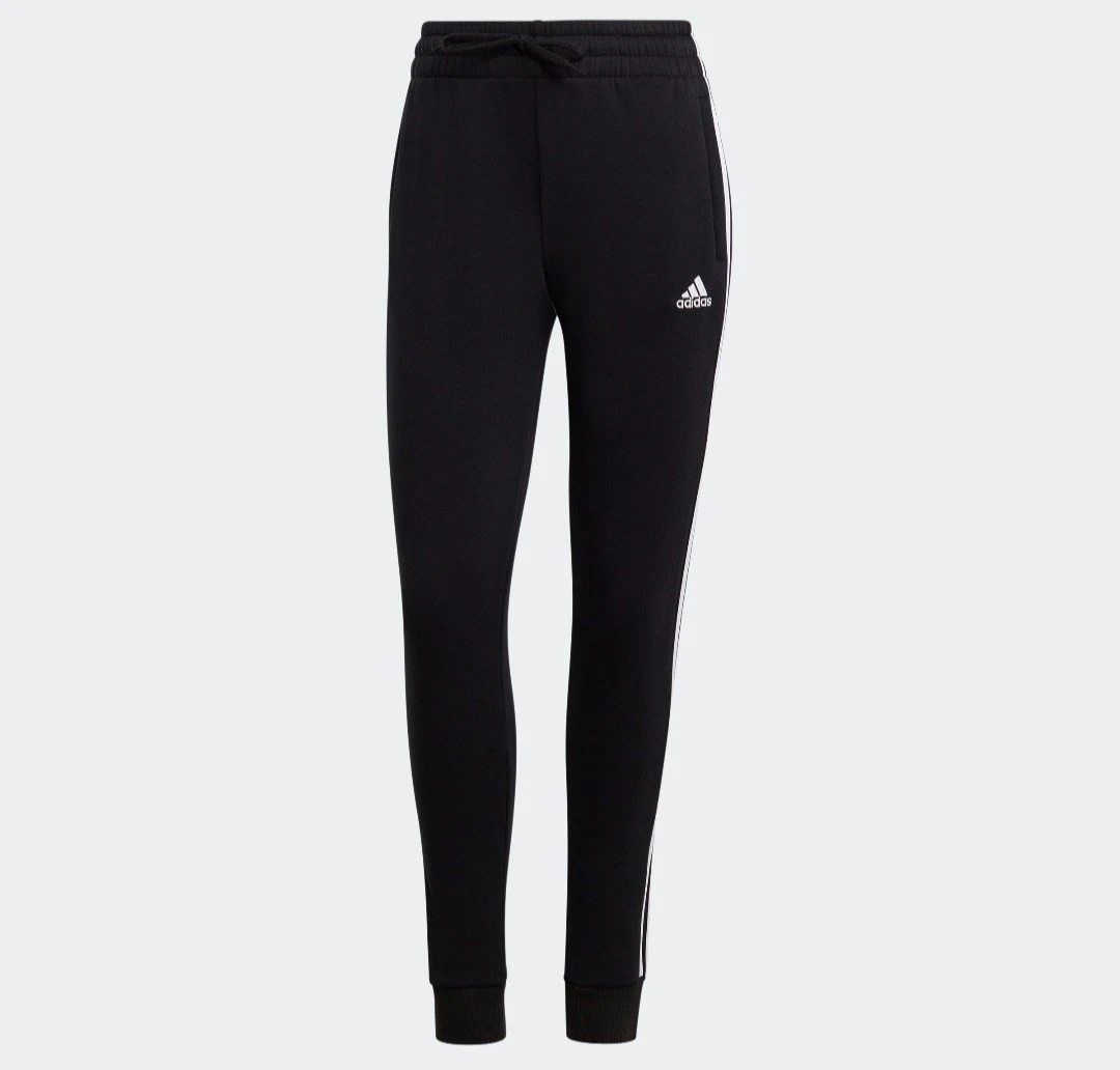 Adidas Women's Essentials 3-Stripes Black/White Fleece Pants (XL)
