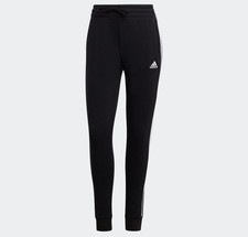 Adidas Women's Essentials 3-Stripes Black/White Fleece Pants Small 