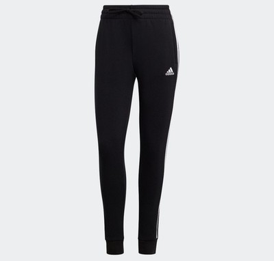 Adidas Women's Essentials 3-Stripes Black/White Fleece Pants (Medium)