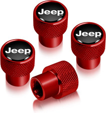 For Jeep In Black On Red Aluminum Tire Valve Stem Caps