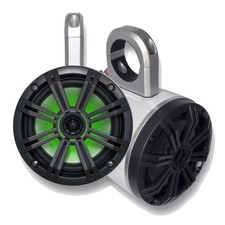 White Kicker Wake Towers with Kicker Charcoal 6.5" Marine RGB LED Speakers Pair