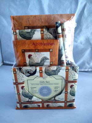 Rooster Chicken Gift Set Framed Box Journal Address Book Memo Pencils Small