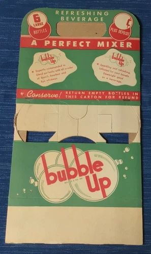 Vintage Bubble Up Soda Carton Carrier 6 pack 1930 - 40's Cardboard Advertising