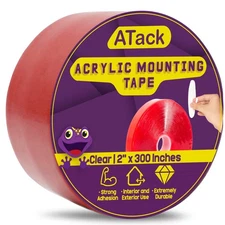 ATack Double-Sided Acrylic Mounting Tape Removable, Clear, 2-inch x 300-Inch,...