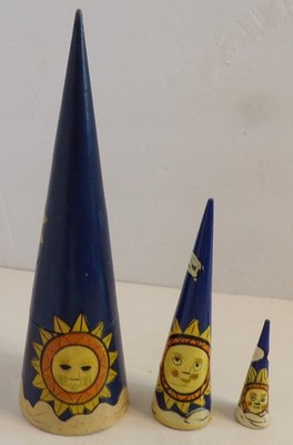 Vintage Celestial Nesting Dolls Hand Painted Wood 3 Piece. Set Folk Art