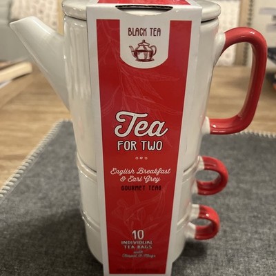''Tea for Two''Ceramic Teapot/2 cups With Earl Grey & English Breakfast Teas