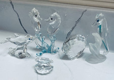 Swarovski crystal Sea Life Figurine Set Clear Blue Seahorse Dolphin Shell Crab