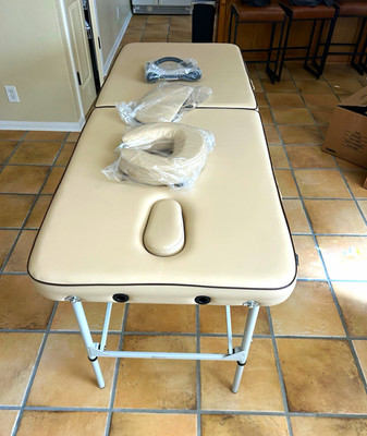26lbs. Portable Foldable Beige Massage Table with Face Cradle Armrests Case
