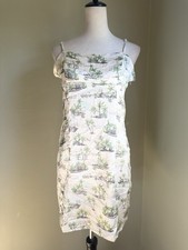 Y2K animal ivory Green safari slip Mini Dress satin vacation palm tree boho xl