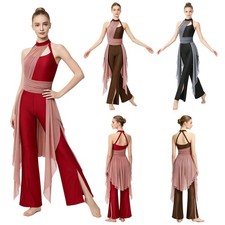 Women Rompers Lyrical Leotard Lightweight Texture Jumpsuit Mesh Dancewear