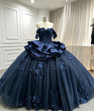 Navy Blue Girls's Quinceanera Dresses Glitter Sweet 15 16 Party Ball Gowns