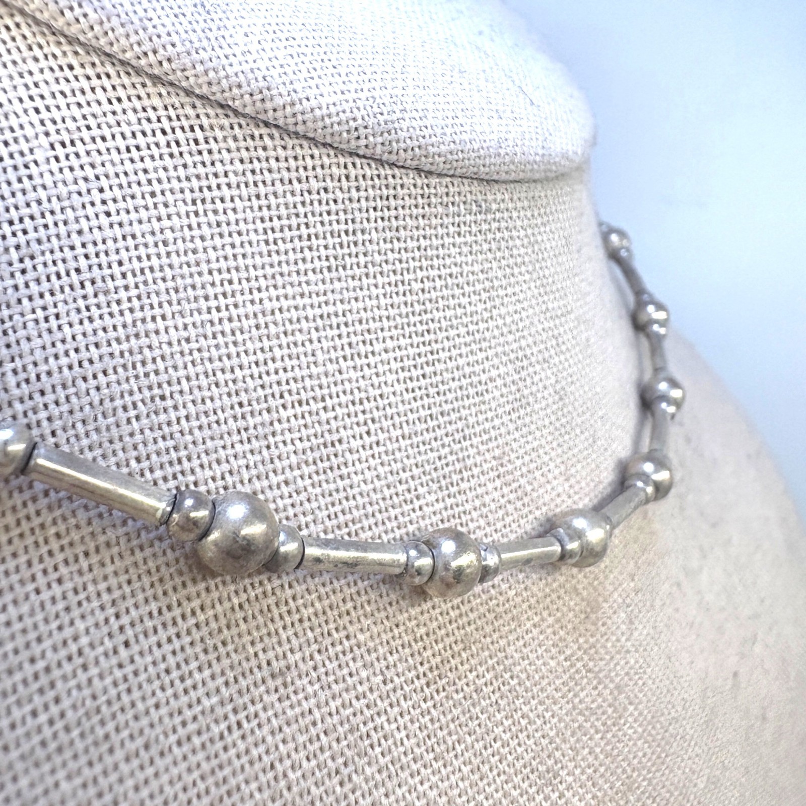 VTG Solid Sterling Silver 925 Beaded Station Neck… - image 4