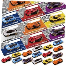 24 Pack Valentines Day Cards for Kids School Classroom, Metal Die-Cast Racing