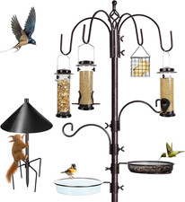 6-Hook Bird Feeding Station Kit Wild Bird Feeder Stand Pole, Multi-Feeder Hangin