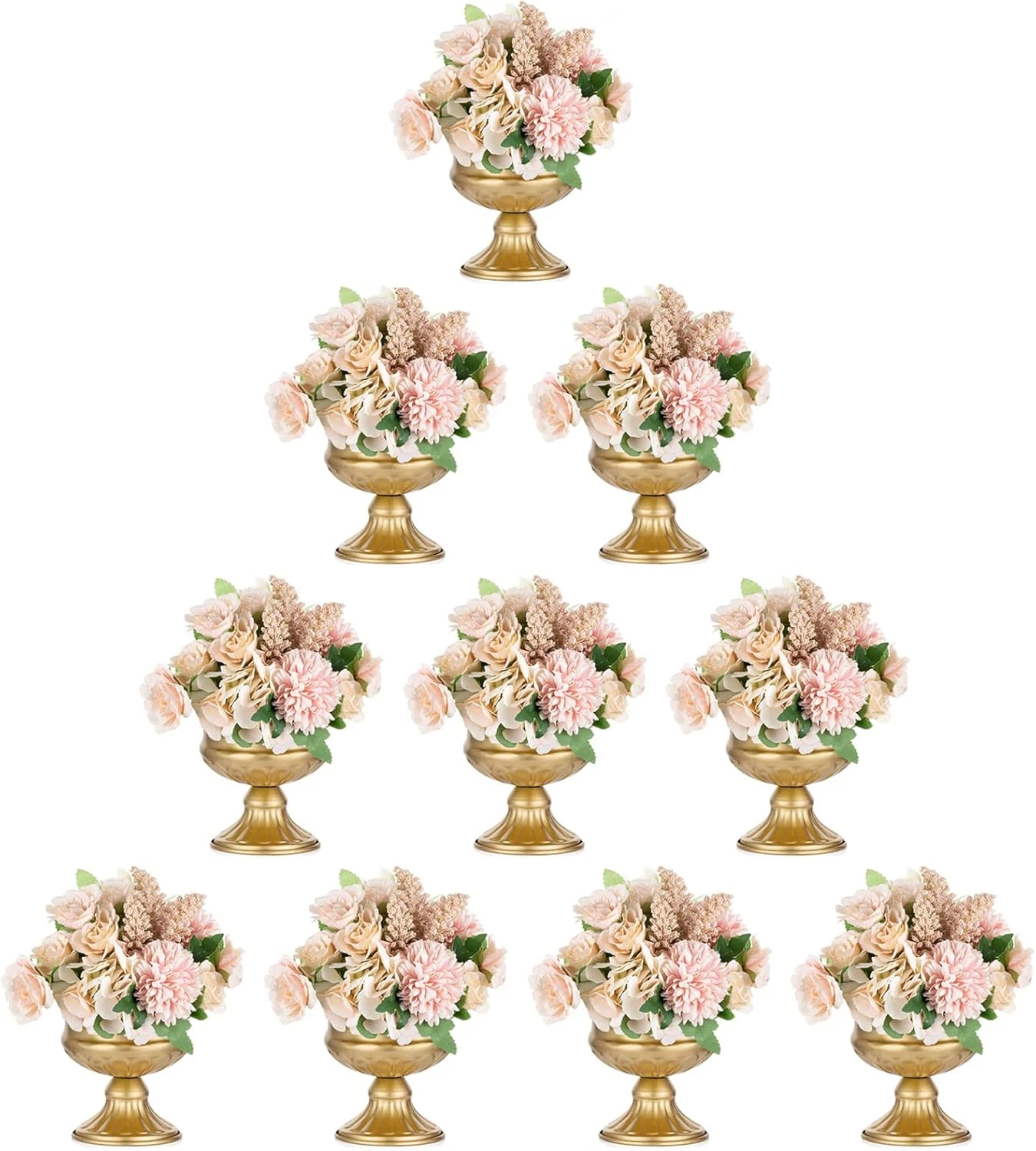 Gold Metal Vases for Centerpieces - 10 Pcs Mini Footed Floral Holders