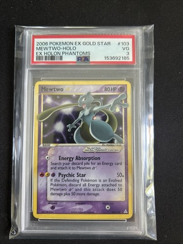 2006 Mewtwo Gold star Holon Phantoms Pokemon Card, Grade PSA 3