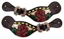 Showman Ladies Painted Rose w/ Gold Snakeskin Inlay Leather Spur Straps