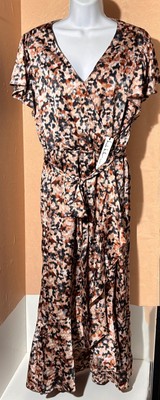 New Nicole Miller Womens Faux-Wrap Belted Maxi Dress Animal Print Flutter Sleeve