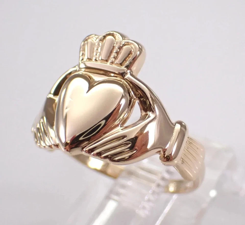 Estate Claddagh Heart Engagement Ring 14K Yellow Gold Plated Silver - Image 3 of 4