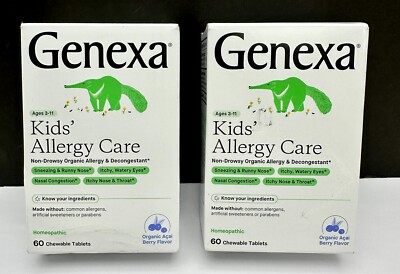 x2 Genexa Kids Allergy Care Chewable Tablets Berry Flavor Ages 3-11 2028