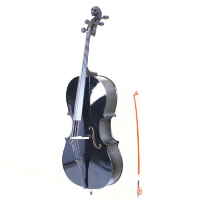 US Professional 4/4 Black Acoustic Cello Maple Top Adults W/ Case+Bow+Rosin Set