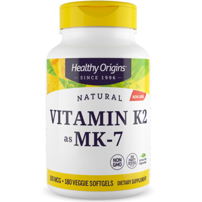 Healthy Origins, Natural Vitamin K2 as MK-7, 100mcg, 180 Veg. Weichkapseln