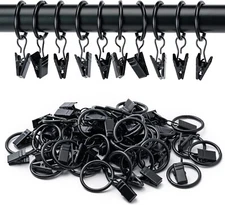 44 Pack Curtain Rings with Clips, 1" Drapery Rings for 5/8" Rod, Hang Drapes