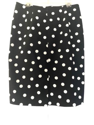 Talbots Skirt Pencil Size 12 Black White Blue Polka Dots Lined G05