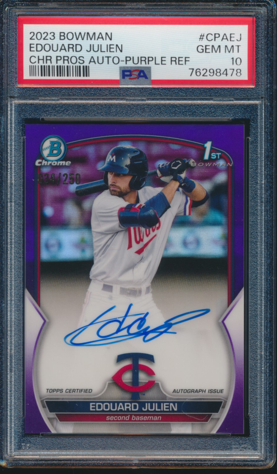 PSA 10 EDOUARD JULIEN AUTO 1st 2023 Bowman Chrome PURPLE REFRACTOR/250 GEM MINT
