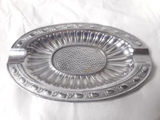 Oval Chrome Metal Ashtray 5" Made in Occupied Japan Mid-Century w Eagle Marking