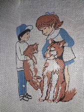 EP P119 Vintage Printed Needlepoint Canvas by Reynolds  Children  Dogs, Pets